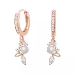 큐빅귀걸이 로즈골드 금침 큐빅 진주 드롭 원터치링 귀걸이 14K