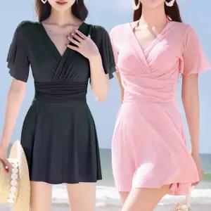 쇼핑센트럴 여자 반팔 원피스 수영복 뱃살 커버 치마형