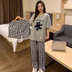 띠엔다 여름 실내복 캐릭터 세트 잠옷 라운드 반팔 잠옷세트 반바지 커플 긴바지 3종 ADOR2