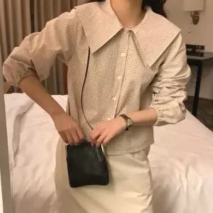 [문에이블]문에이블 여자 여성 봄가을 빅카라 베이직 데일리 면 레이어드 블라우스