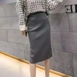 직장인 여성 하이웨이스트 슬림핏 골지 무릎 스커트