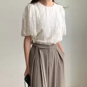 [문에이블]문에이블 여자 여성 여름 데일리 러블리 오피스룩 쉬폰 프릴 루즈핏 반팔