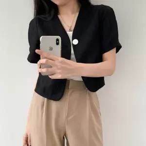 여름 여성 면 트렌디 아이템 자켓 린넨마 버튼 버블 소매 린넨 HT2