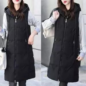 모노무드 여성 롱 후드 패딩 집업 조끼 베스트 블랙 1183895