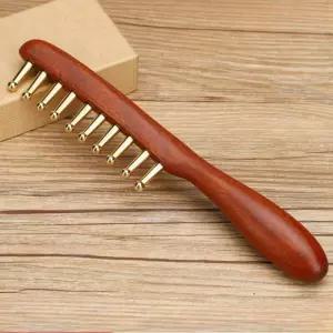 괄사 헤드 자오선 마사지 빗 구리 나무 Needling Guasha 두피 릴렉스 바디 셀룰 라이트 브러시