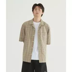커버낫 COVERNAT 시어서커 체크 오픈카라 하프 셔츠 카키 베이지 CO2602SS14KB 470403