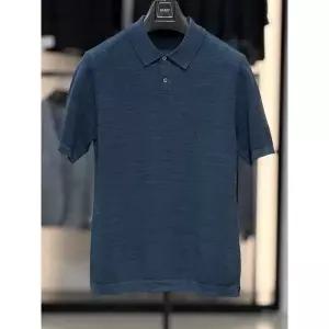 [바쏘옴므]블루 린넨 블렌드 면스판 카라 반팔니트 BSZ2WT07A BU_SC