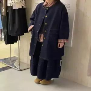 블랙팬서 빈티지 캐주얼 여성용 데님 하프 코트 라운드 싱글 더블 포켓 OPH1