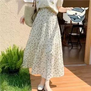 플라워 패턴 롱 티어드 스커트 허리밴딩 여름 CCU6+1hjN
