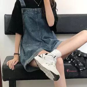 멜빵바지 데님 코디 반바지 점퍼 슈트 오버롤 팬츠 여자 롤업 여성 청멜빵 수트ijk163