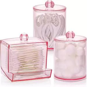 티베스트맥스 핑크 팁 디스펜서 욕실 용기 10/12온스 큰 면봉 홀더 보관용 약병 정리함 둥근 패드 치실