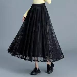 몰도 여성 스커트 롱 양면으로 A라인 플리츠 슬림 레이스 중기장 하이웨스트 쉬폰 젠1