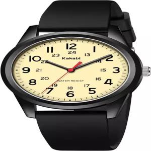 남성 여성용 카카비 시계 읽기 쉬운 아날로그 쿼츠 손목시계 실리콘 스트랩 군용 24시간 캐주얼 편안한 30M