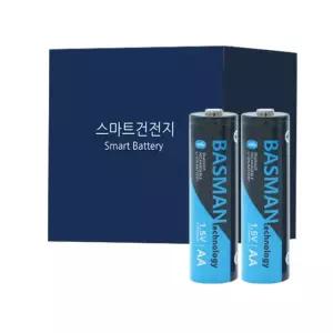 바스맨 국산 3세대 AA 블루투스 충전식건전지 리튬이온 무선충전지 배터리 2개