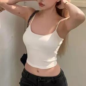 여성 여름 끈나시 크롭탑 캡내장 슬림핏 나시티 브라탑 탱크탑