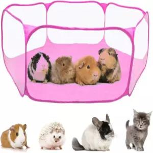 라이펫 기니피그 놀이펜 - 통기성 있고 투명한 애완동물 팝 오픈 야외/실내 운동 울타리 토끼 햄스터