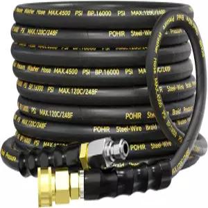 POHIR 압력 세척 호스 25피트 4500PSI 5/16인치 파워 강철 와이어 브레이드 3/8인치 회전 퀵 커넥트 상업용