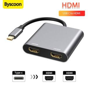 USB C-듀얼 HDMI 어댑터 4K@60hz C타입-macbook 호환 Air/Pro용 모니터 2개용 분배기 Thunderbolt 3/4가 포