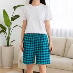 [옷자락]남자 여자 커플 홈웨어 체크 사계절 밴딩 5부 반바지