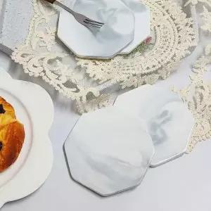 SFr 화이트 대리석 코스터 팔각형 찻잔받침대