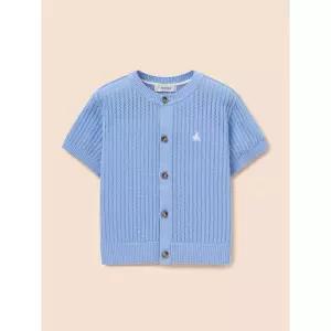 [BEANPOLE KIDS] [솔솔니트] 반소매 면 크로쉐 라운드 카디건  스카이 블루 (BI645AU01Q)