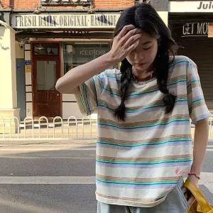 여성 연예인 시원한 빅사이즈 복고 줄 냉감티 루즈핏 연예인줄qrs726