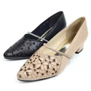 의정부수제화 소가죽 큐빅 발편한 여성 통굽 구두 여자 편한구두 4cm