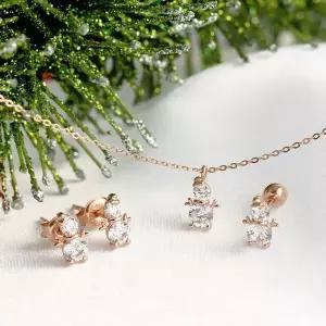 [신세계라이브쇼핑][비앤비골드] 14K 스노우 눈사람 큐빅 주얼리세트 (귀걸이+목걸이) NPS29471