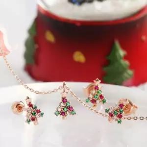 [신세계라이브쇼핑][비앤비골드] 14K 샤이닝스타 트리 주얼리세트 (귀걸이+목걸이) NPS29468