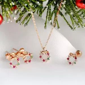 [신세계라이브쇼핑][비앤비골드] 18K 리본 크리스마스리스 주얼리세트 (귀걸이+목걸이) NPS29470