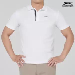 슬레진저 남성 솔리드 플라켓 배색 카라 반팔 티셔츠 화이트