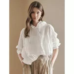 [하프클럽/]시어서커 링클 루즈핏 튜닉 후드 블라우스