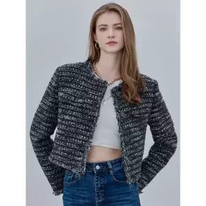 [하프클럽/]글리터 믹스 큐빅버튼 울혼방 트위드 자켓