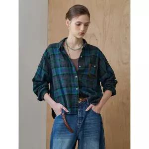 [하프클럽/]포켓 포인트 소프트 워싱 이중지 체크 셔츠(그린)