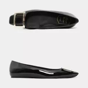 로저비비에 메탈 버클 트럼펫 페이던트 레더 플랫 발레리나 여성 슈즈 RVW40415280D1PB999