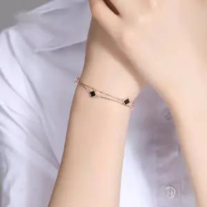 로즈골드 클로버 블랙 여성 금팔찌 여자 커플 14K