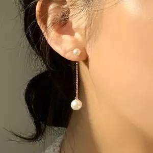 실버925 로즈골드 투 진주 투웨이 하프 드롭 귀걸이
