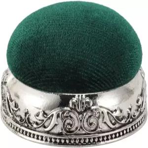 바늘 쿠션 핀 금속 베이스 낙하 방지 핀쿠션 볼 모양 홀더 재봉용 빈티지 하프 모양(실버 그린 타입)