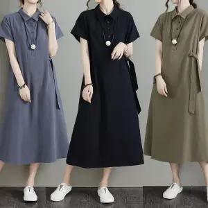 아레니아 여름 원피스 롱 린넨 가을 반팔 면 칼라 캐주얼 데일리룩 엄마 여성 임산부 K1878 마원 넨반팔 박