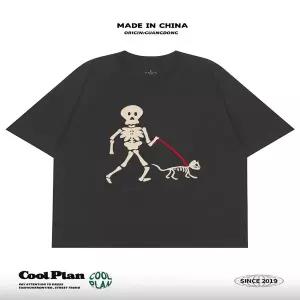 캐릭터 애니 티셔츠 반팔 티 스컬캣 오너 미국 스트리트웨어 스타일 고양이 테마 미니 소형멀하고 활용도