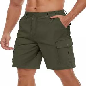 타코센 남성 카고 숏 6포켓 편안한 트윌 면 신축성 허리 인과관계 작업 반바지