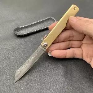 히고노카미 일본식 포켓 접이식 칼  VG10 다마스커스 스틸 블레이드 구리 손잡이 캠핑 사냥 야외 생존 EDC