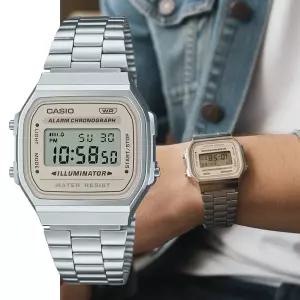 정식AS 카시오 레트로 전자 메탈 디지털 시계 A-168WA-8ADF