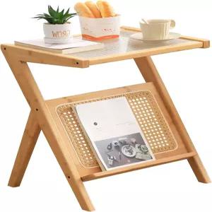 티타 라탄 사이드 테이블 미드 센추리 나이트스탠드 대나무 액센트 침대 옆 유리 커피 작은 공간 거실