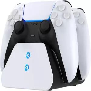 BASEKAMP PS5 듀얼 센스 컨트롤러 2대 동시 충전 거치대 및 교체 페이스플레이트 6개 포함