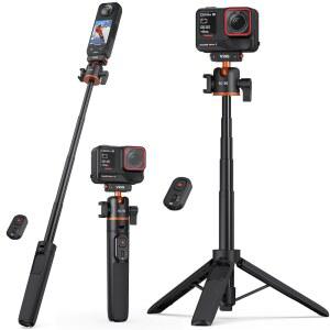 [미국배송] 무선 리모컨이 있는 INSTA360 X5 /ACE PRO2용 VRIG 21인치 미니 카메라 삼각대 / X4 AIR ACE 액세서리용 퀵 릴리스 어댑터가 360 확장 가능 셀카봉 손잡이 그립 모노포드