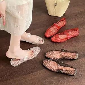 비오는날 메리제인 여성 레인 젤리슈즈 사각코 플랫 로퍼