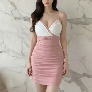 CCO5A34여성용 여름 쿨 셔링 민소매 미니드레스