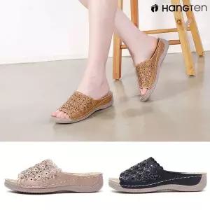 [NS홈쇼핑]행텐 HT-C107 여성 큐빅 자수 웨지 슬리퍼 폭신한 쿠션감 편안한 키높이 통굽 샌들 슬라이드..