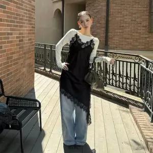 위드썸띵 사틴 슬립 레이어드 뷔스티에 상의 슬립 원피스